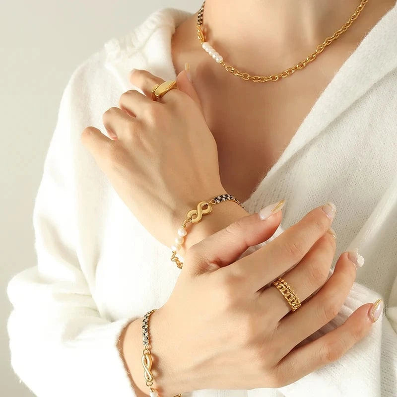 Geometric thick chain zircon infinite chain necklace bracelet jewelry sets