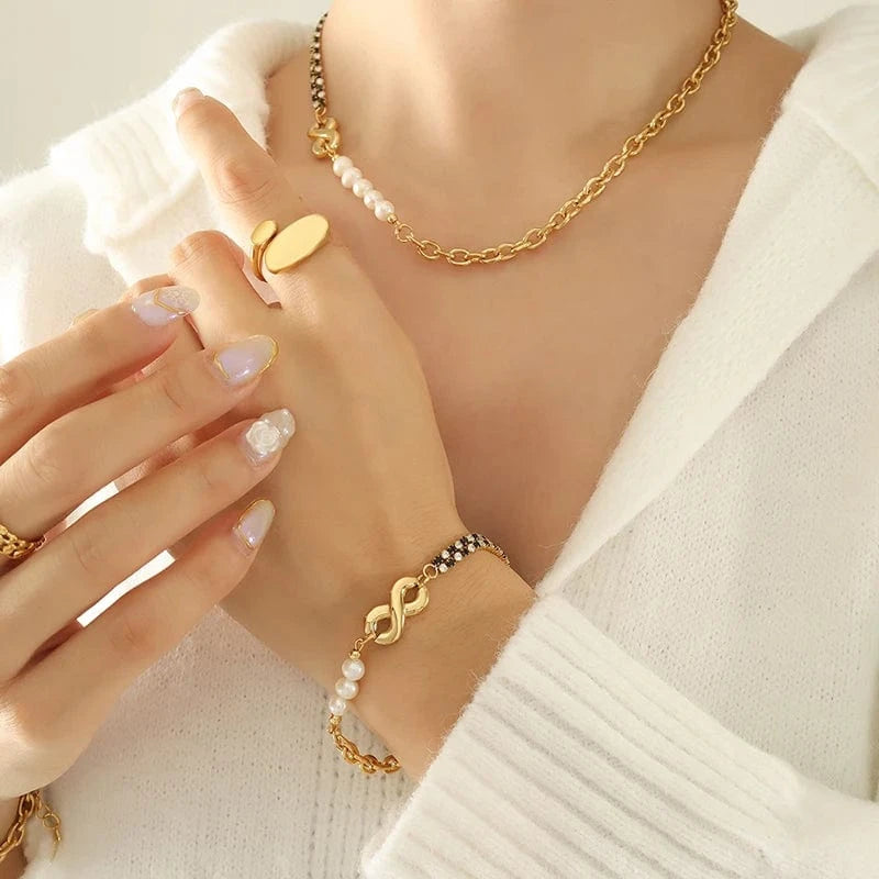 Geometric thick chain zircon infinite chain necklace bracelet jewelry sets