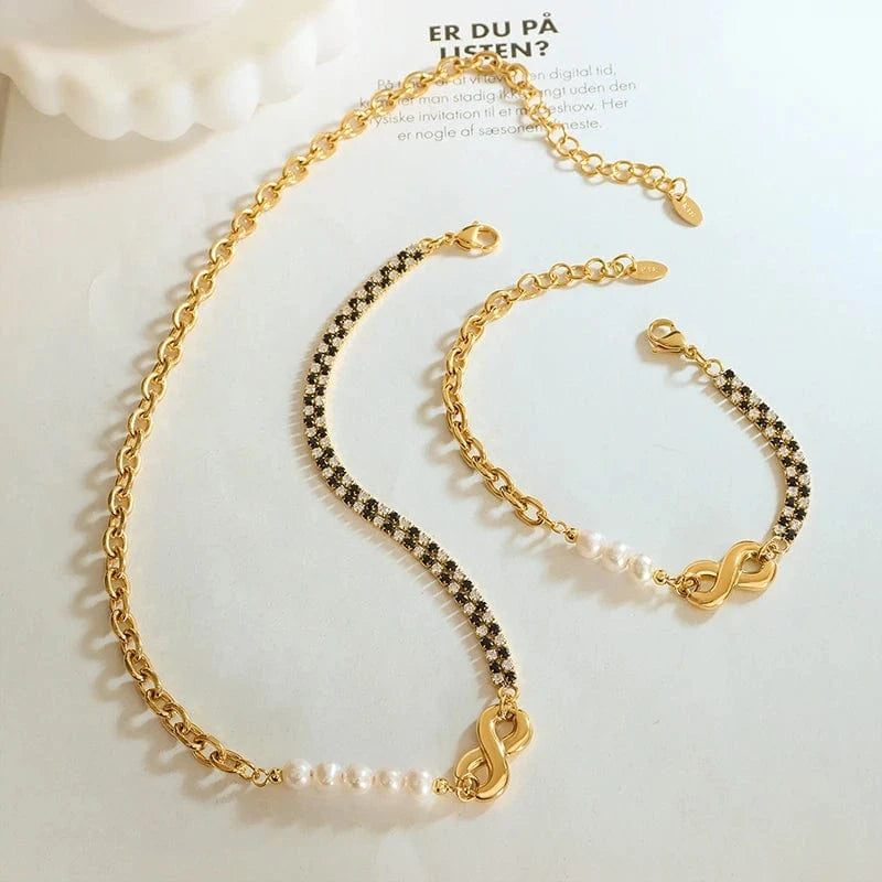 Geometric thick chain zircon infinite chain necklace bracelet jewelry sets