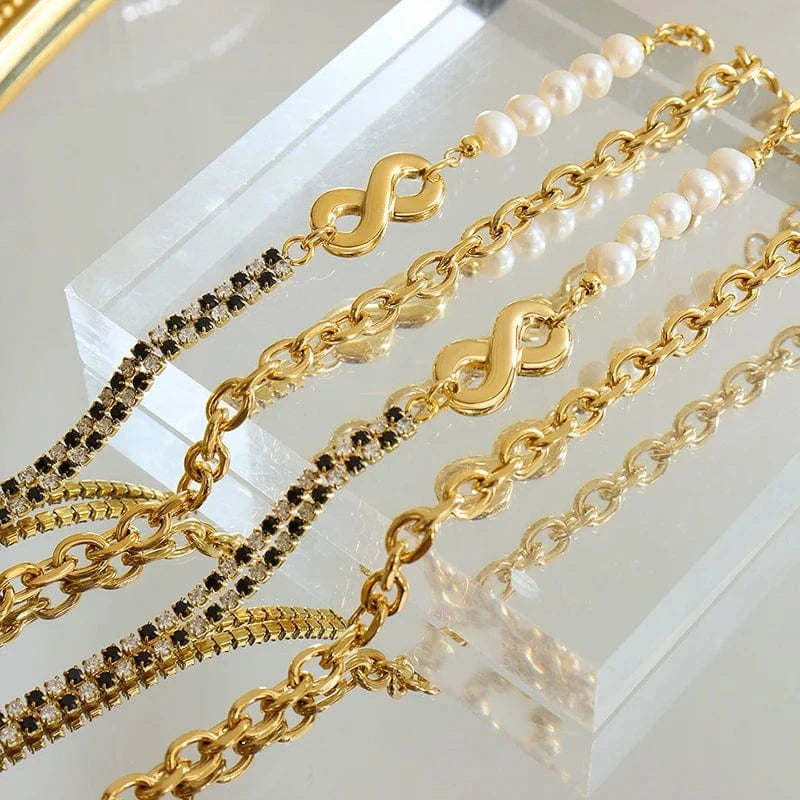 Geometric thick chain zircon infinite chain necklace bracelet jewelry sets