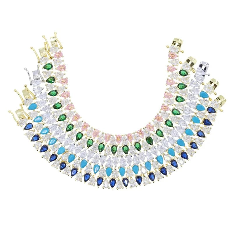 Geometric Water Drop Shaped Colorful CZ Tennis Chain Bracelet Bangle Luxury Engagement Women Jewelry