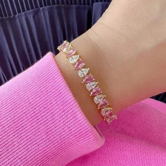 Geometric Water Drop Shaped Colorful CZ Tennis Chain Bracelet Bangle Luxury Engagement Women Jewelry