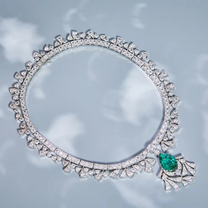 Geometry / necklace necklace earrings exaggerated fashion set women's pendant choker High quality jewelry plated 18K inlaid Emerald