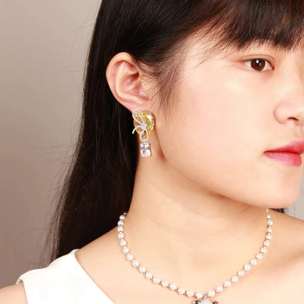 Geometry / Platinum Handmade Diy Jewelry Accessory Gem Hot Air Balloon Design Earrings Temperament Birthday Jewelry For Women