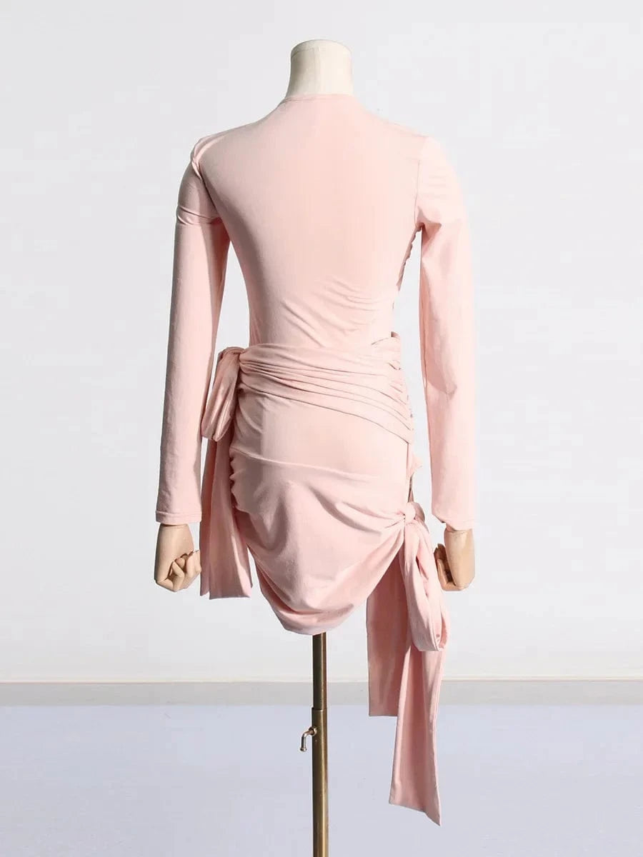 GetSpring Women Skirt Sets 2024 Spring Long Sleeve Sexy Bandage T Shirt Elastic High Waisted Wrap Hip Mini Skirt Two Pieces Sets