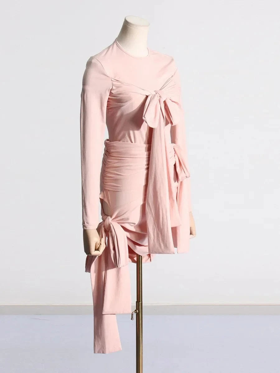 GetSpring Women Skirt Sets 2024 Spring Long Sleeve Sexy Bandage T Shirt Elastic High Waisted Wrap Hip Mini Skirt Two Pieces Sets