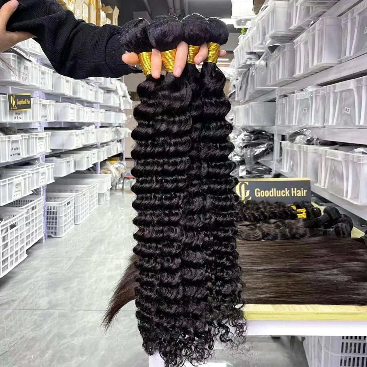 GL 40 Inch Wholesale Cheap Raw Indian Peruvian Human Hair Deep Wave Virgin Hair Bundle From India Vendor 12a Raw Human Hair Bulk