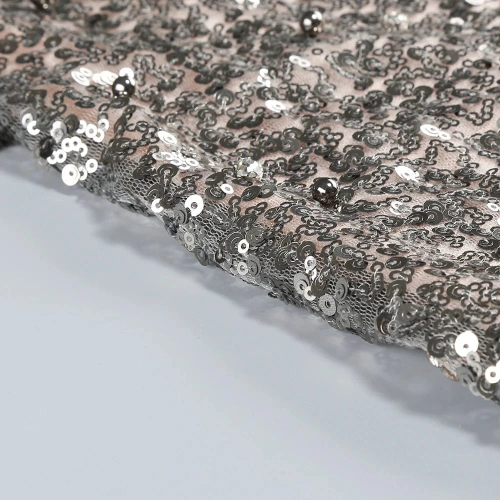 Glamorous Women's One Shoulder Black Velvet Sequin Maxi Dress High Slit a Fusion of Vintage Fashion for Red Carpet Events