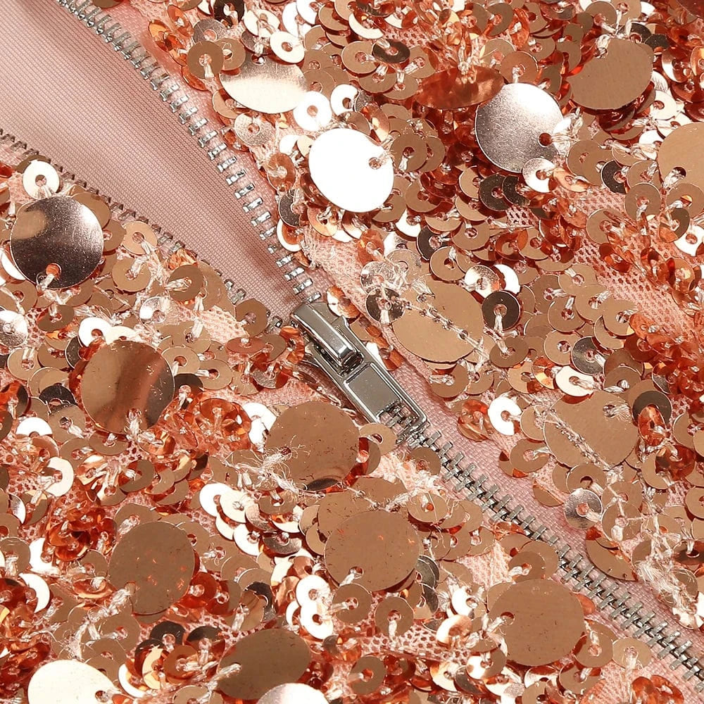 Glamorous Women's Silver Sequin High Neck Long Sleeve Mini Dress Sparkling Party Wear Fashionable Eye-catching Choice