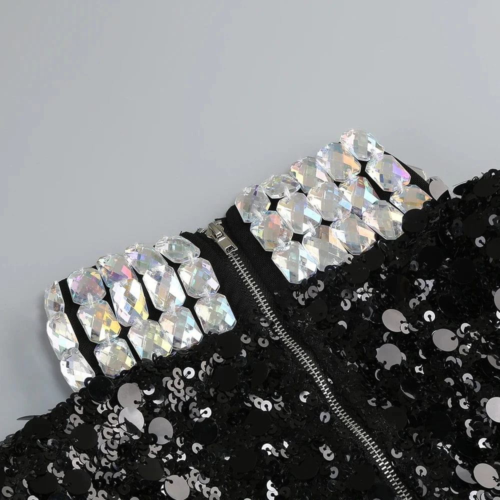 Glamorous Women's Silver Sequin High Neck Long Sleeve Mini Dress Sparkling Party Wear Fashionable Eye-catching Choice