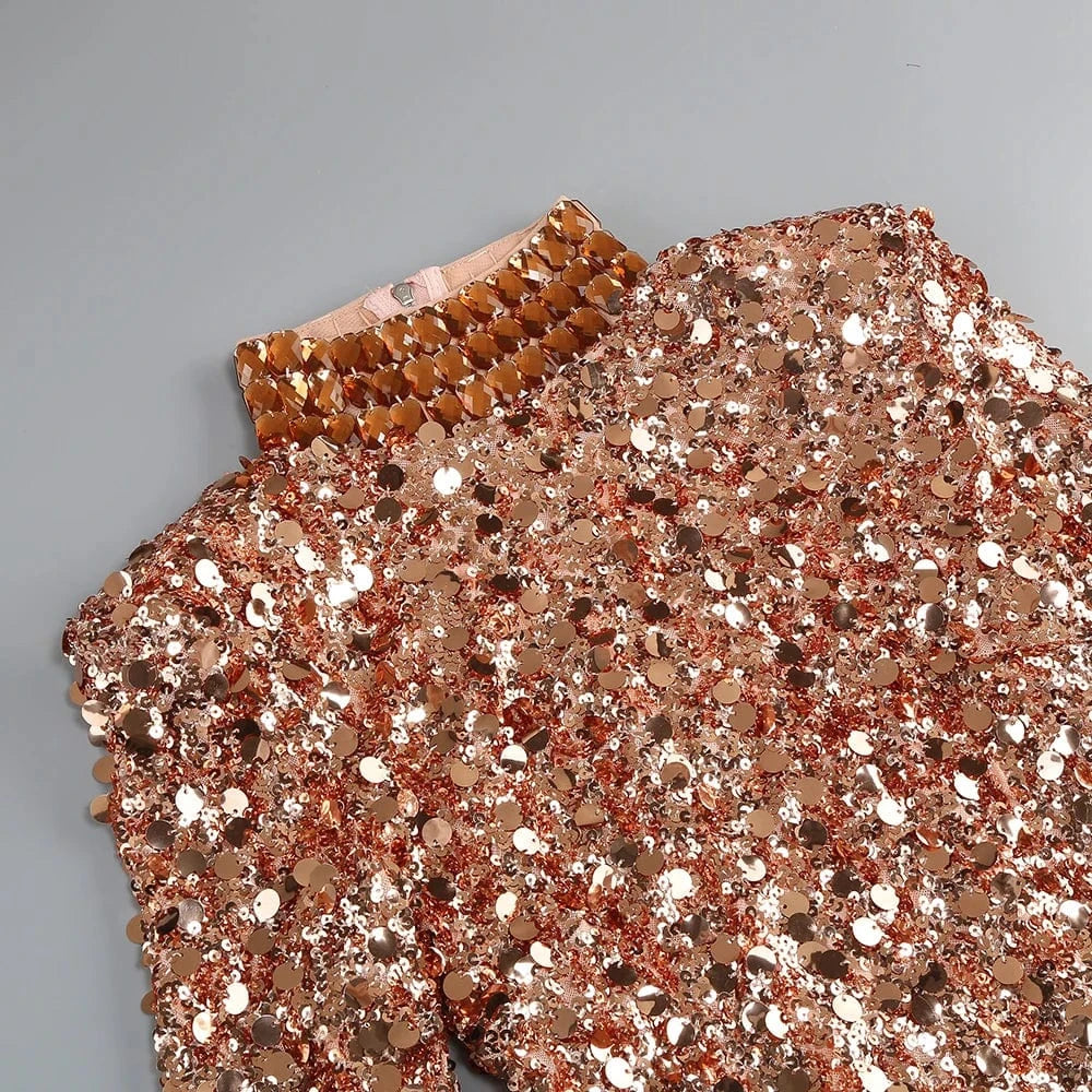 Glamorous Women's Silver Sequin High Neck Long Sleeve Mini Dress Sparkling Party Wear Fashionable Eye-catching Choice