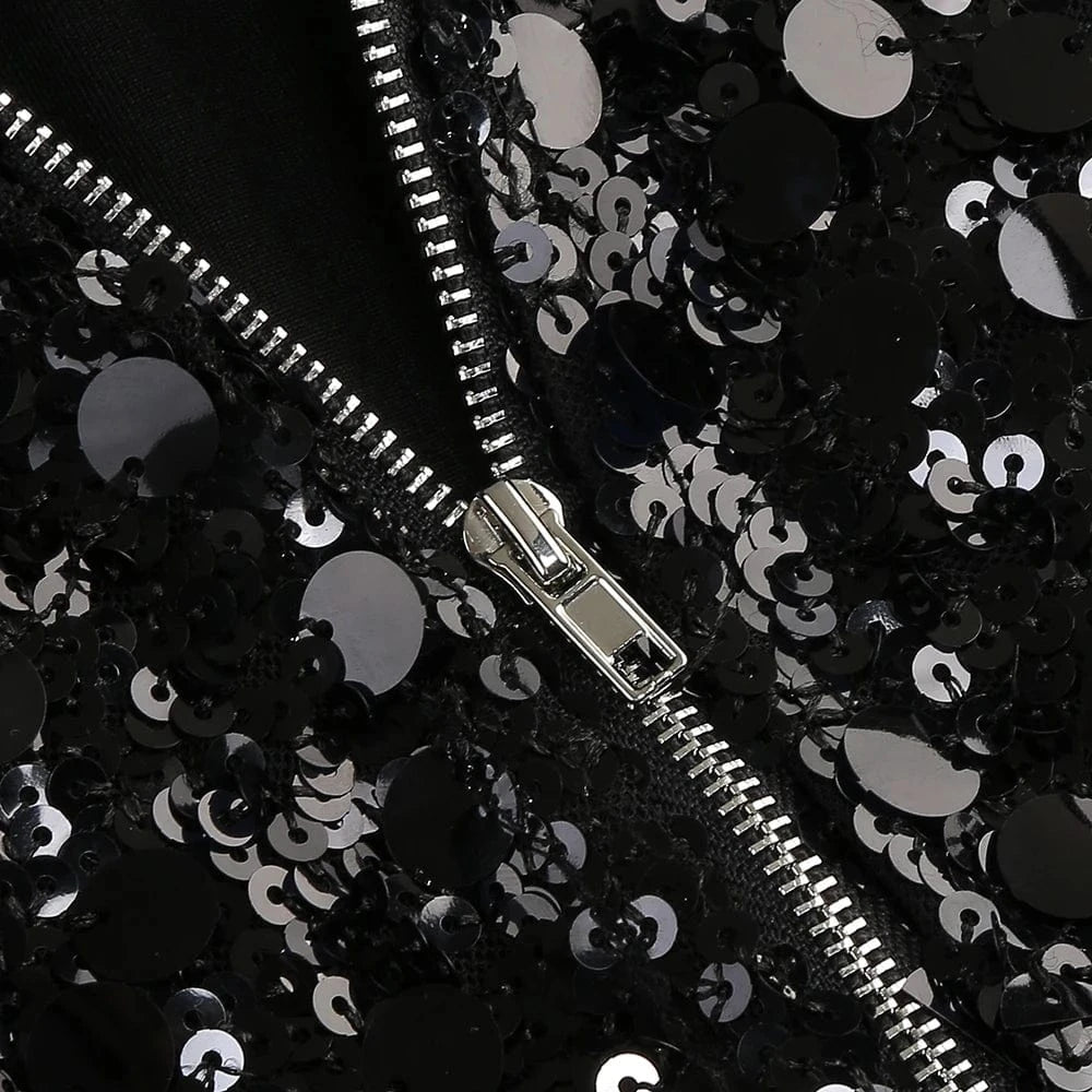 Glamorous Women's Silver Sequin High Neck Long Sleeve Mini Dress Sparkling Party Wear Fashionable Eye-catching Choice