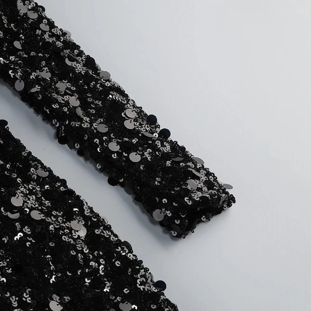 Glamorous Women's Silver Sequin High Neck Long Sleeve Mini Dress Sparkling Party Wear Fashionable Eye-catching Choice