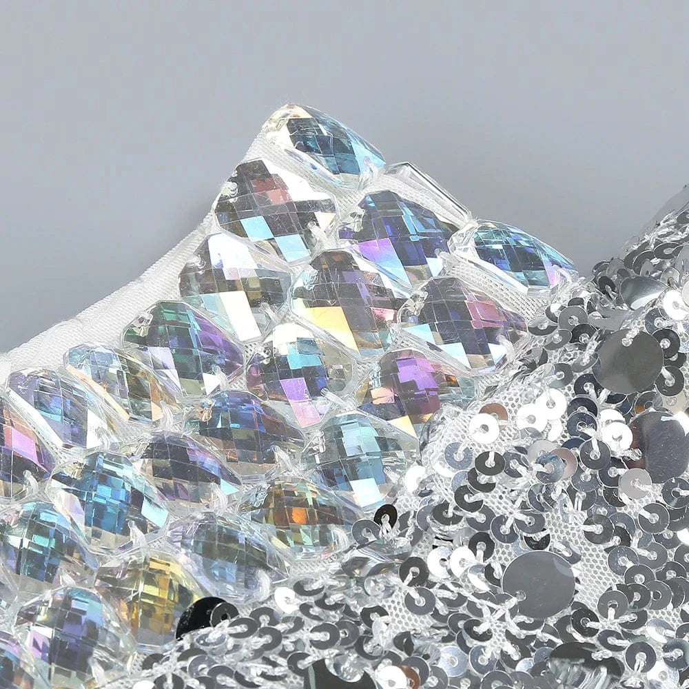 Glamorous Women's Silver Sequin High Neck Long Sleeve Mini Dress Sparkling Party Wear Fashionable Eye-catching Choice