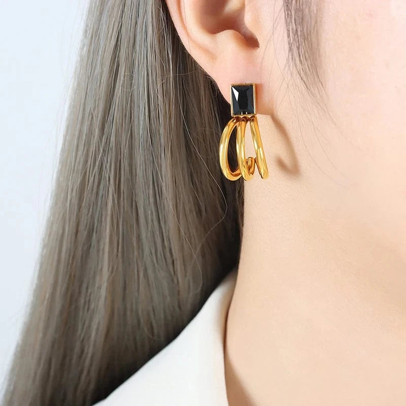 Glass Stone Fashion Earrings Emerald Stud Earrings 18k Gold Plated Hypoallergenic Jewelry Wholesale