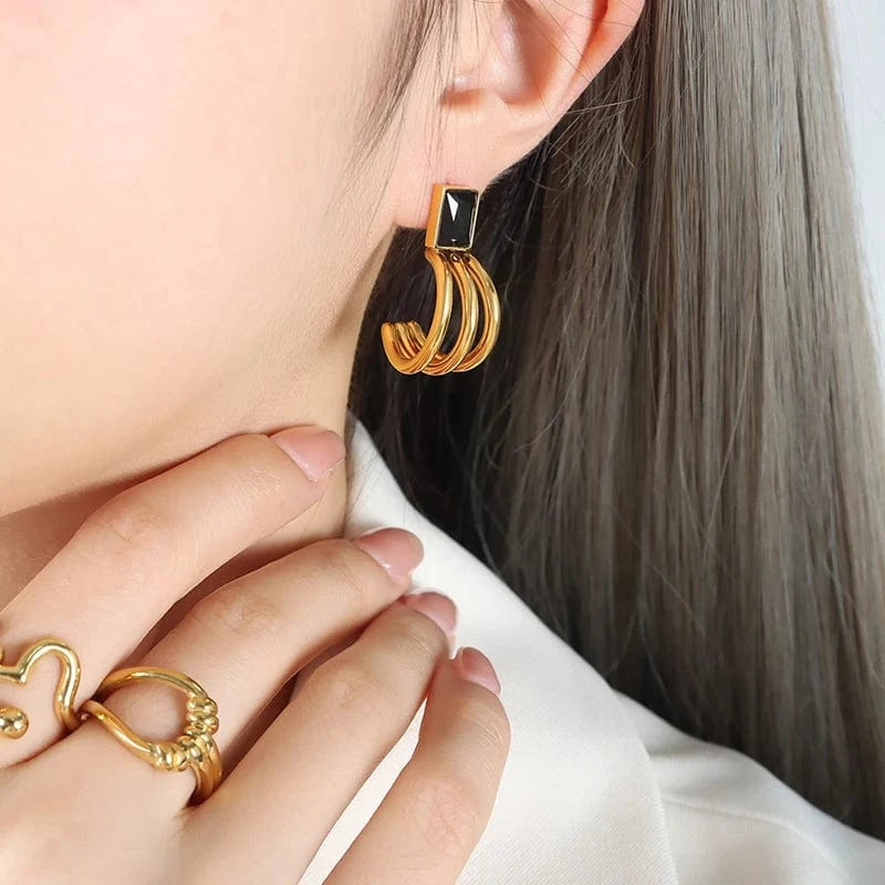 Glass Stone Fashion Earrings Emerald Stud Earrings 18k Gold Plated Hypoallergenic Jewelry Wholesale