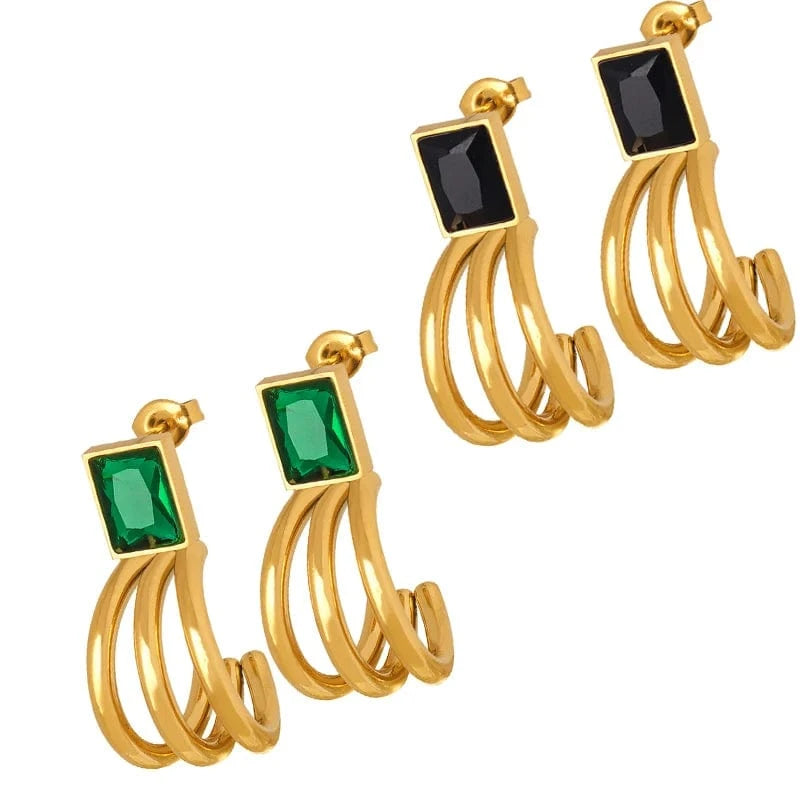 Glass Stone Fashion Earrings Emerald Stud Earrings 18k Gold Plated Hypoallergenic Jewelry Wholesale
