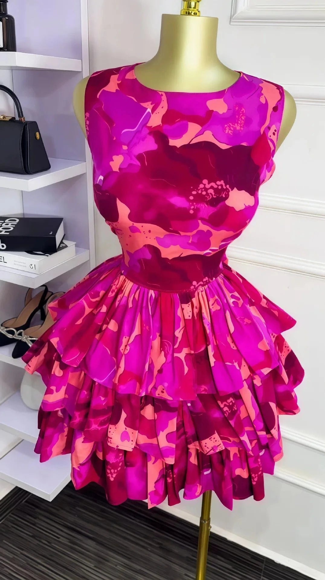 GLCMYAYA Women Floral Printed Sleeveless Cascading Ruffles Big Swing Ball Gown Dress 2025 Beach Vacation Holiday Vestido Dresses