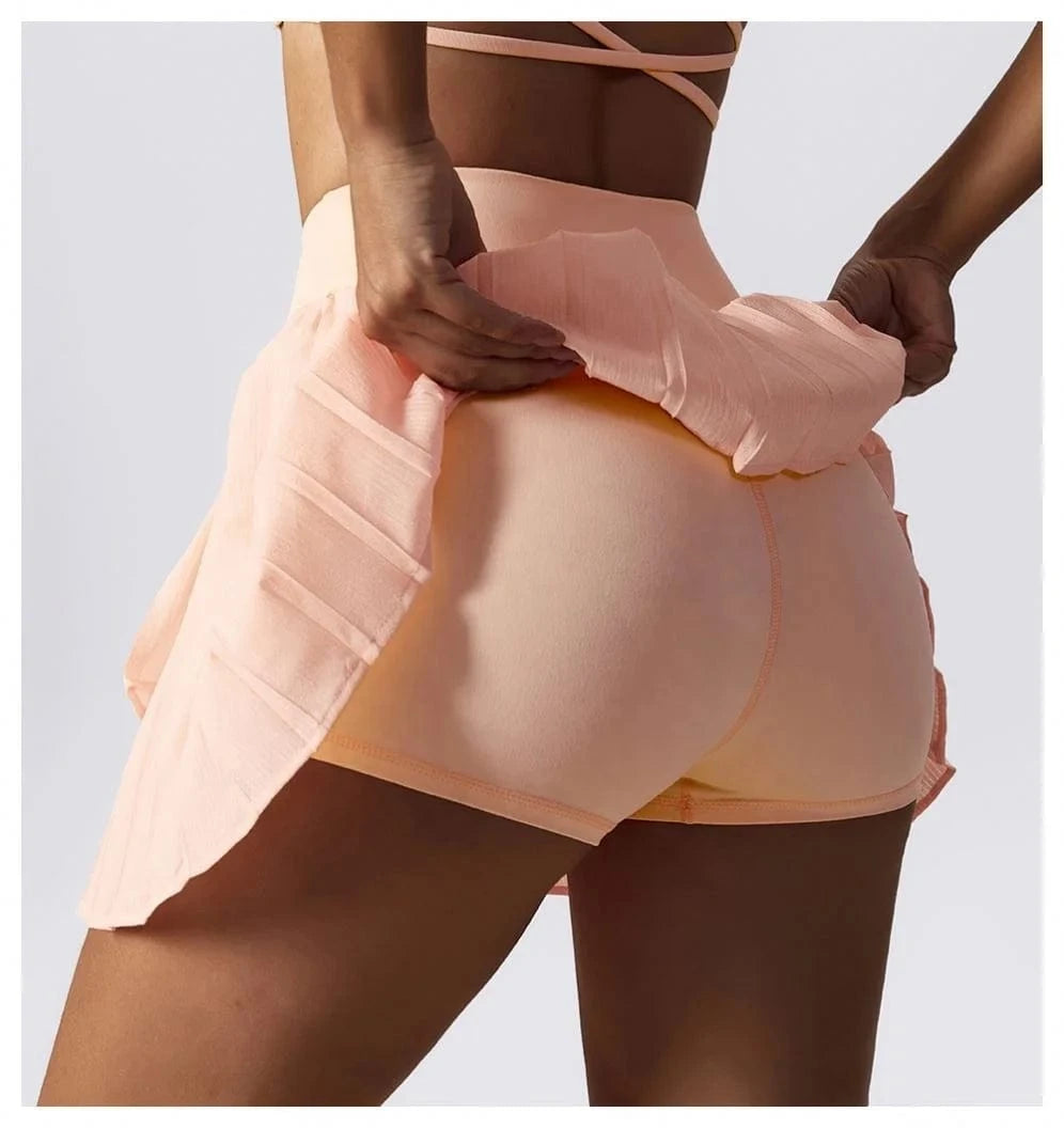 Glorystar 2024 New Sportswear Shockproof Bra High Waist Tennis culottes Casual Mini Skirt Gym Fitness Sets For Sports