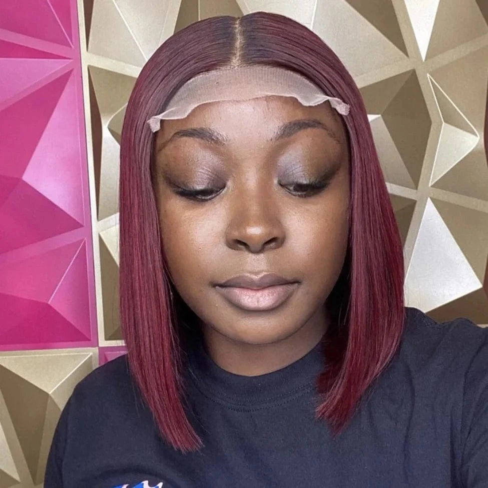 Glueless Red Lace Front Wig Pixie Cut Wig Human Hair Cuticle Aligned Brazilian Hair Short Bob 13*4 Lace Front Wig Straight
