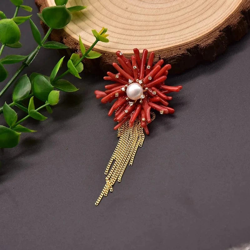 GO0372 Red Coral Natural Pearls Fashion Accessories Set Fine Woman Ring Earrings Necklace Luxury Customized Jewelry Wedding