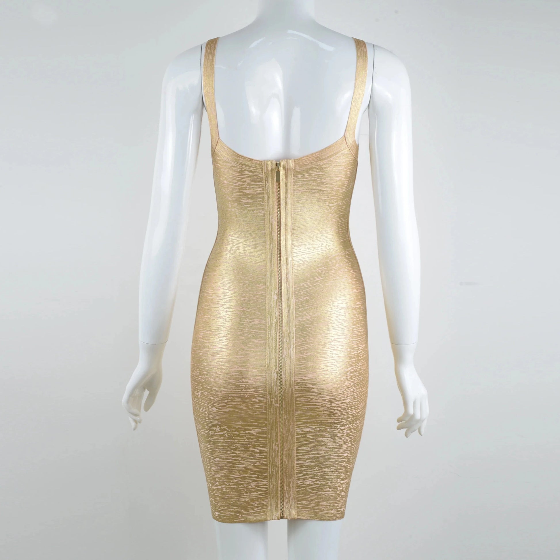 Goddess Sexy Evening Casual Bandage Dress Gold Bodycon V-neck Backless Mini Party Dress of Top Club Summer Pencil OEM Service