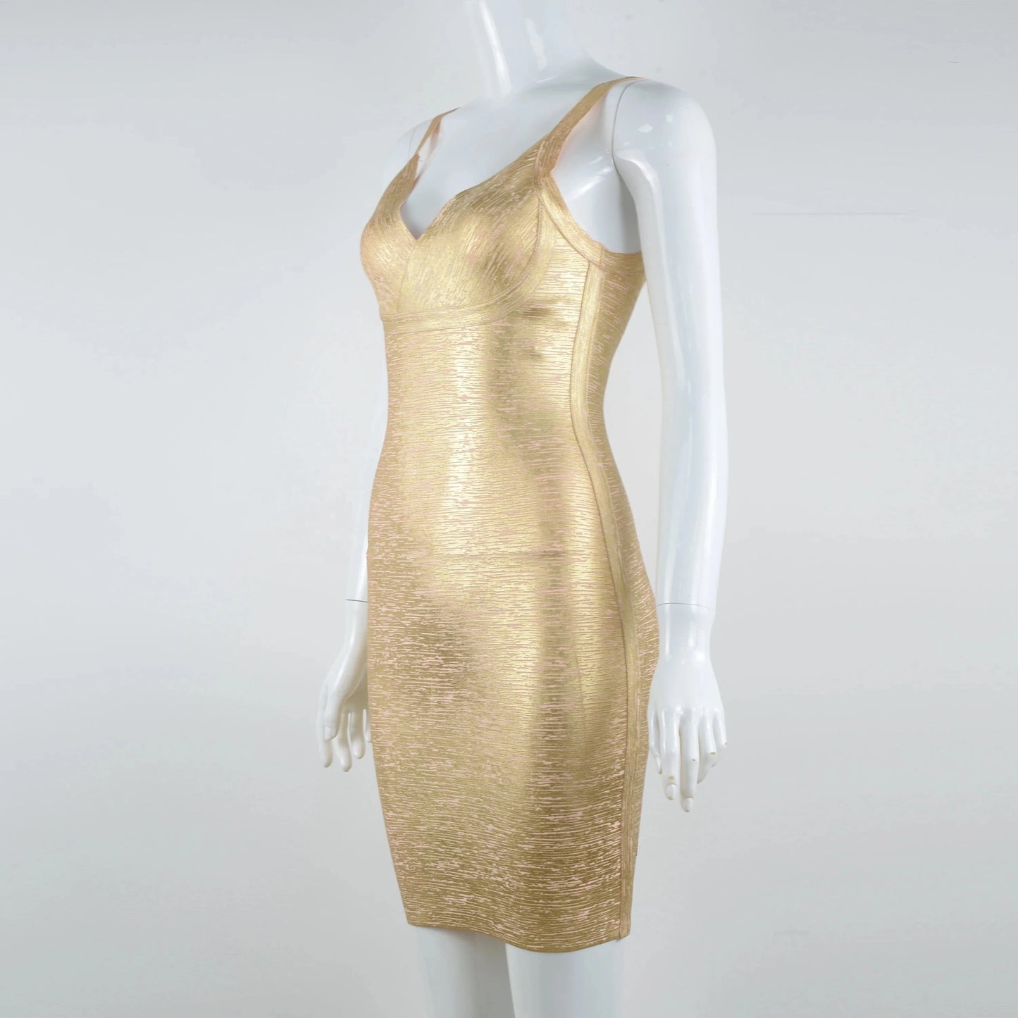 Goddess Sexy Evening Casual Bandage Dress Gold Bodycon V-neck Backless Mini Party Dress of Top Club Summer Pencil OEM Service