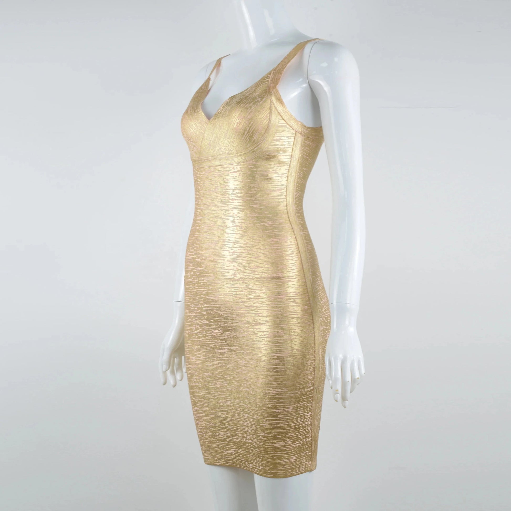 Goddess Sexy Evening Casual Bandage Dress Gold Bodycon V-neck Backless Mini Party Dress of Top Club Summer Pencil OEM Service