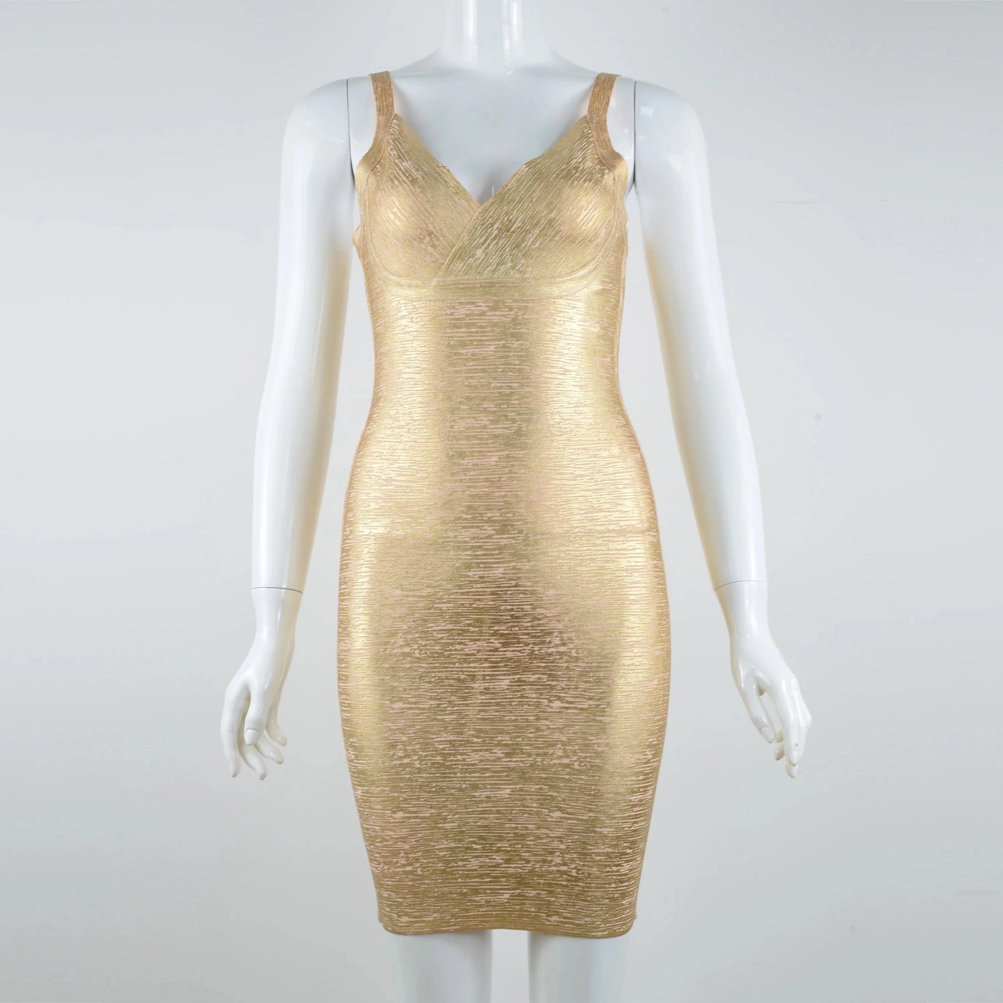 Goddess Sexy Evening Casual Bandage Dress Gold Bodycon V-neck Backless Mini Party Dress of Top Club Summer Pencil OEM Service