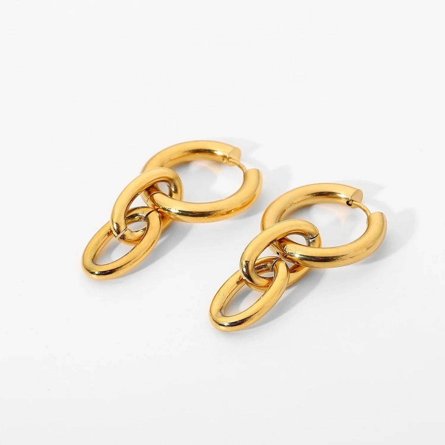 Gold 18k Gold Plated Stainless Steel Chain Pendant Party Jewelry Cuban Chain Huggie Earrings For Women