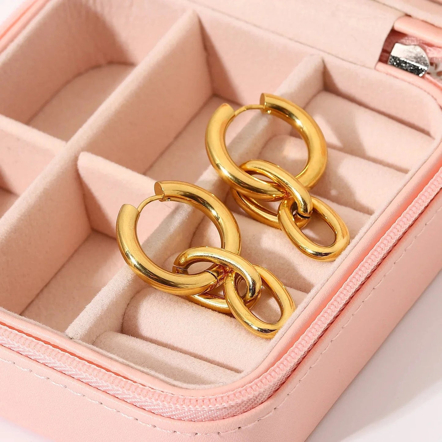 Gold 18k Gold Plated Stainless Steel Chain Pendant Party Jewelry Cuban Chain Huggie Earrings For Women