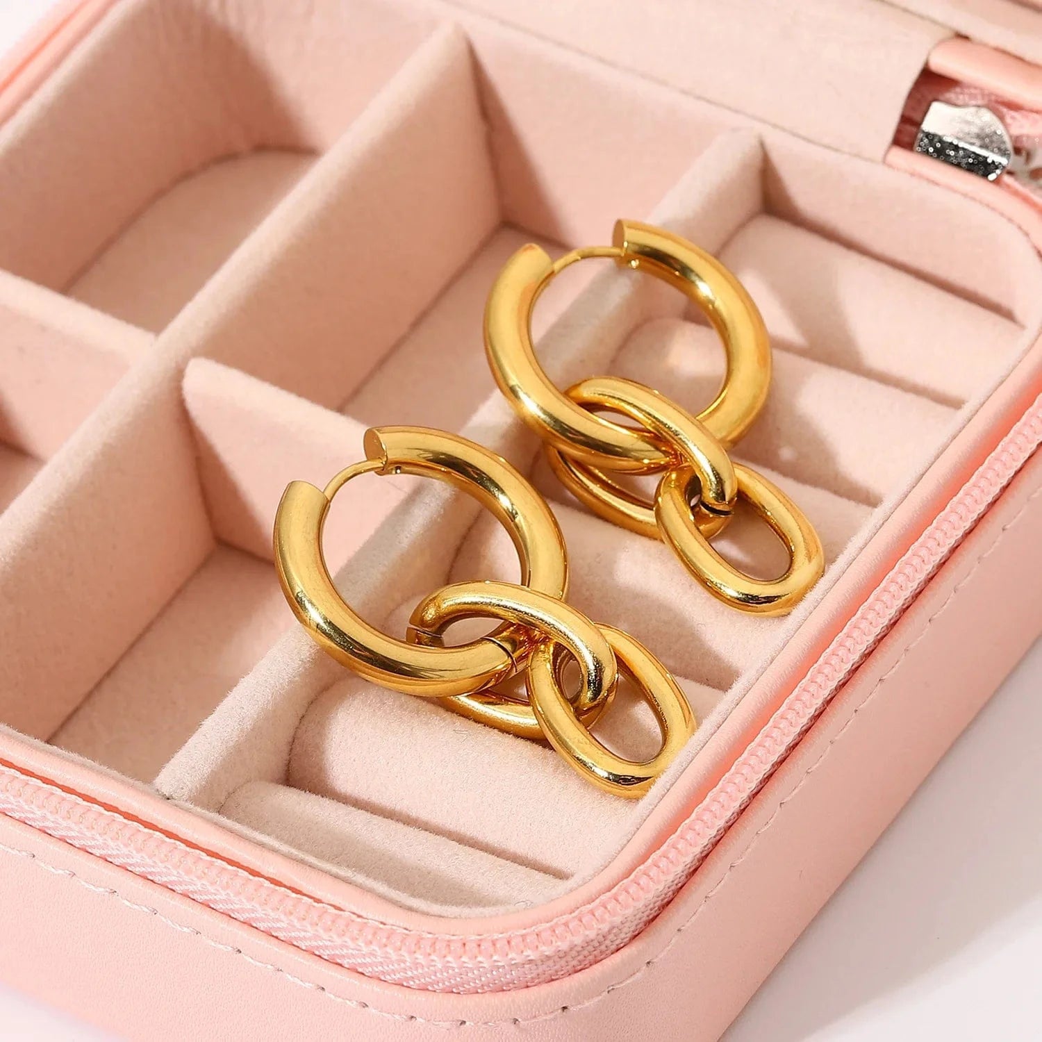 Gold 18k Gold Plated Stainless Steel Chain Pendant Party Jewelry Cuban Chain Huggie Earrings For Women