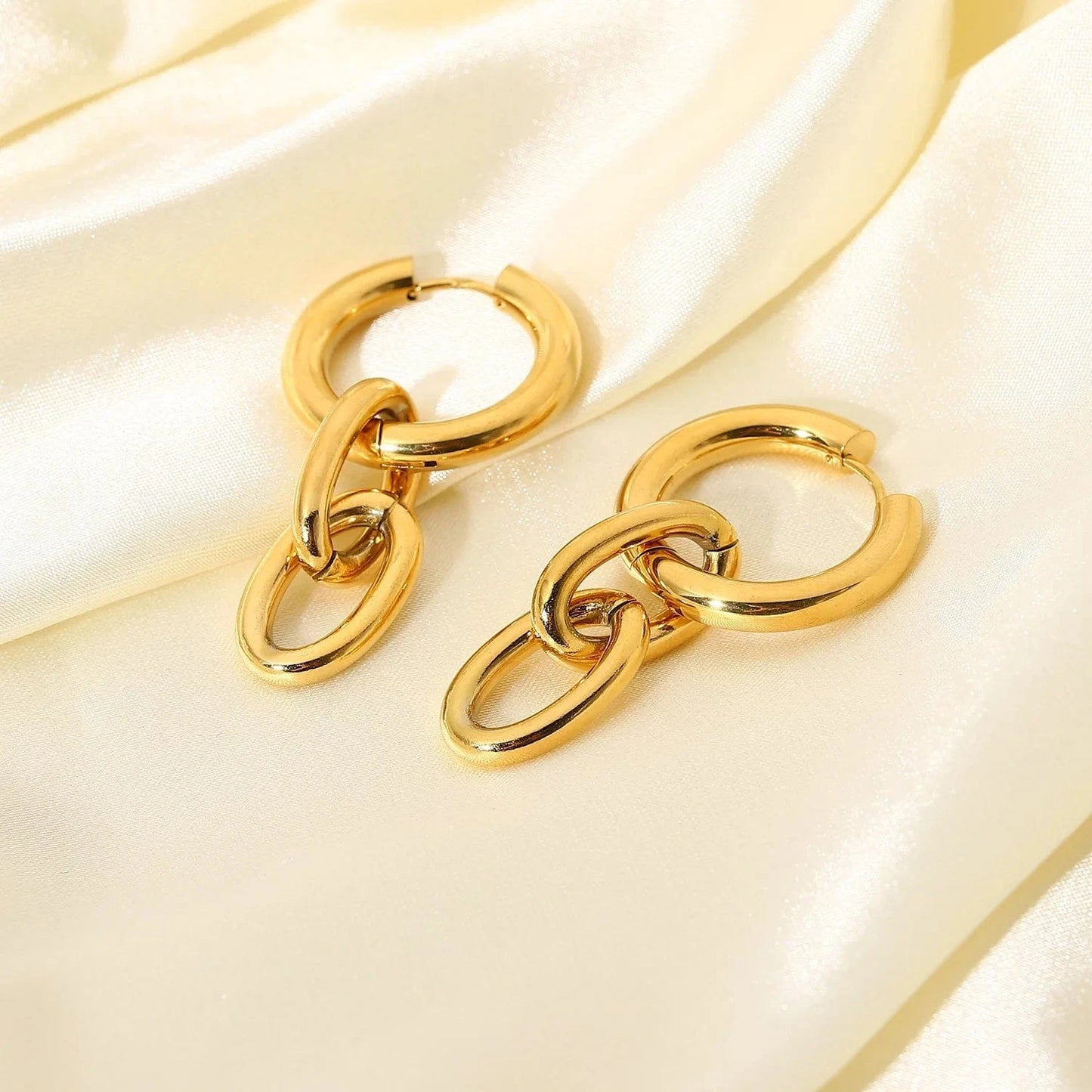 Gold 18k Gold Plated Stainless Steel Chain Pendant Party Jewelry Cuban Chain Huggie Earrings For Women