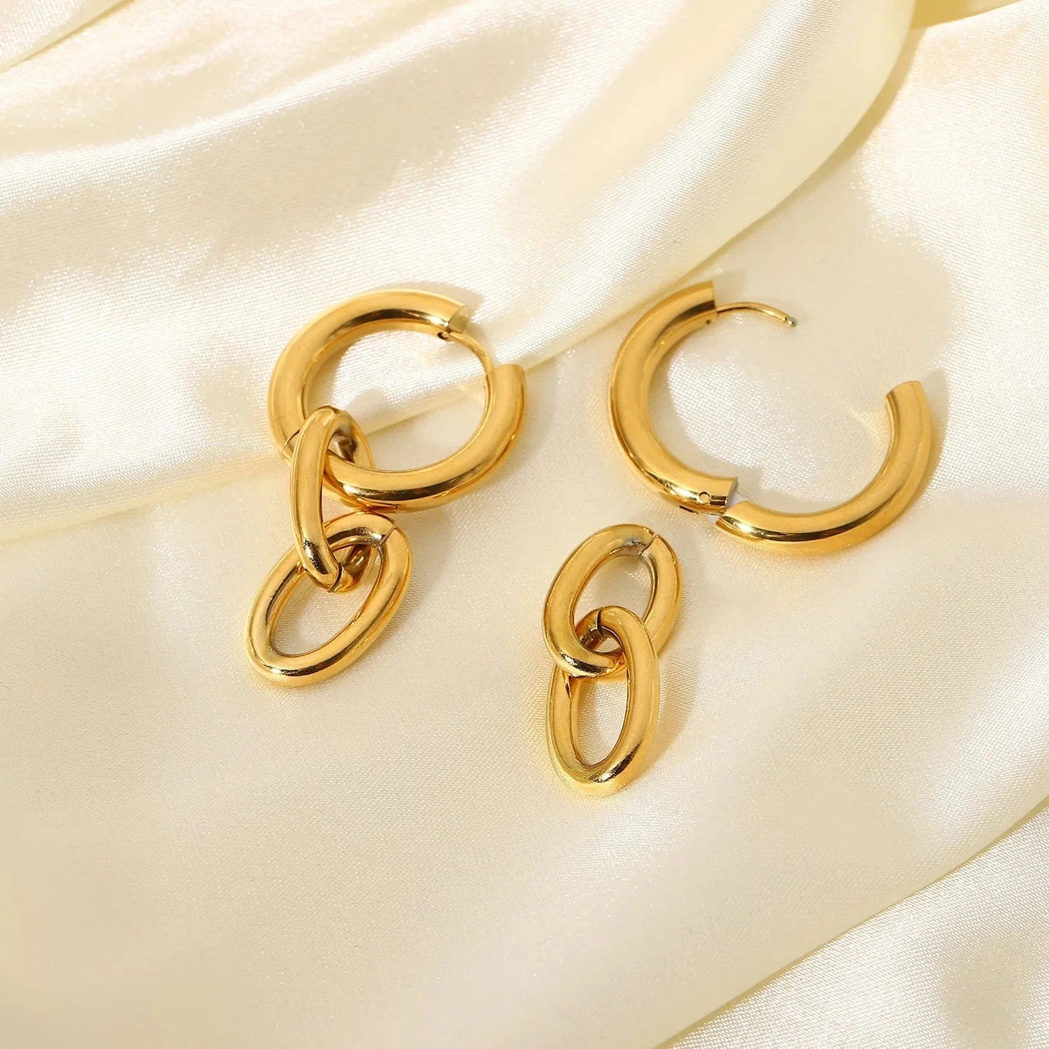 Gold 18k Gold Plated Stainless Steel Chain Pendant Party Jewelry Cuban Chain Huggie Earrings For Women