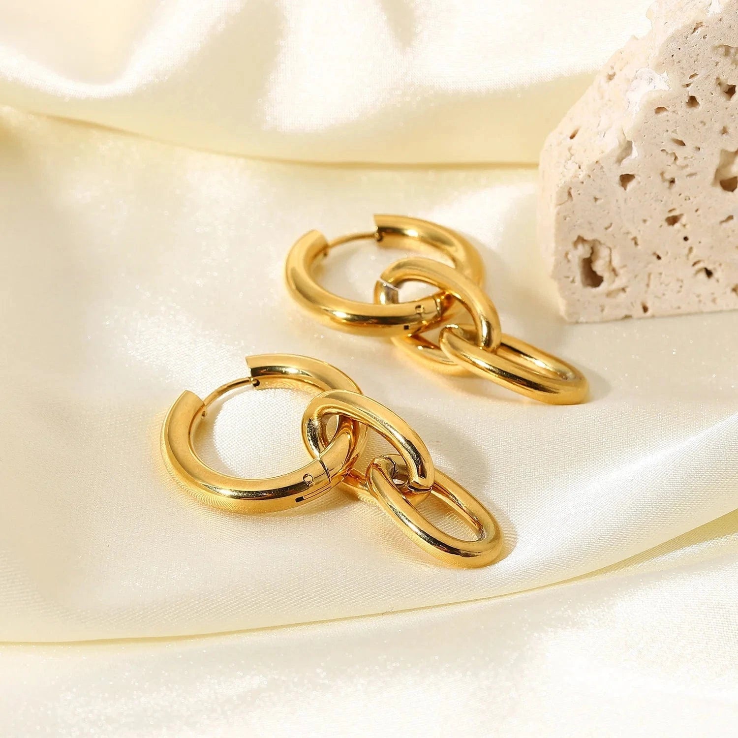 Gold 18k Gold Plated Stainless Steel Chain Pendant Party Jewelry Cuban Chain Huggie Earrings For Women
