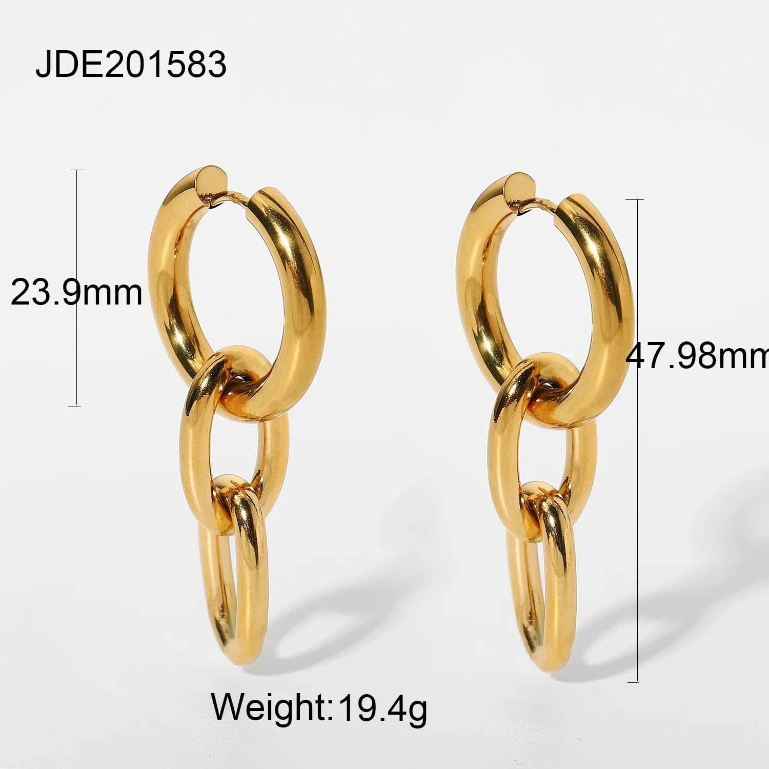 Gold 18k Gold Plated Stainless Steel Chain Pendant Party Jewelry Cuban Chain Huggie Earrings For Women