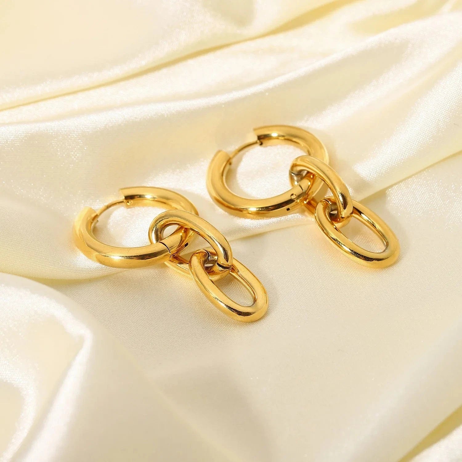 Gold 18k Gold Plated Stainless Steel Chain Pendant Party Jewelry Cuban Chain Huggie Earrings For Women