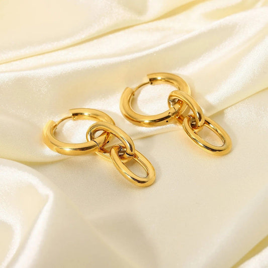 Gold 18k Gold Plated Stainless Steel Chain Pendant Party Jewelry Cuban Chain Huggie Earrings For Women