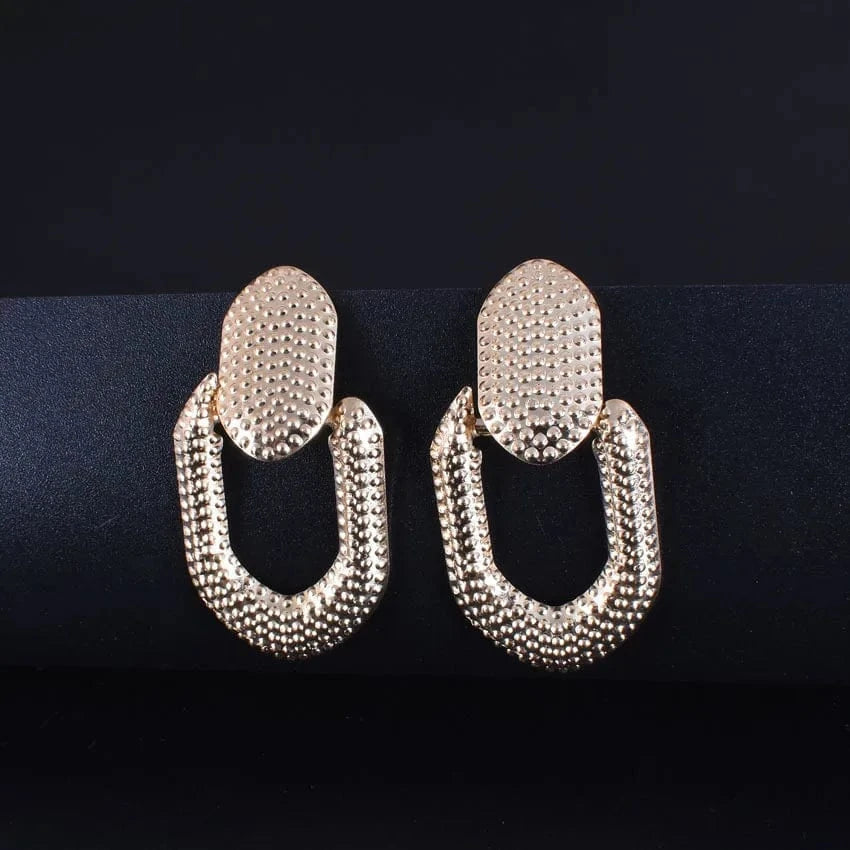 Gold 20155-10 amazon wish hot selling exaggerated simple matt gold geoemetric golden oval shaped statement earrings