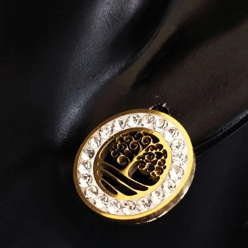 Gold 316L High Quality Stainless Steel Fashion Jewelry Sets Wholesale 18K Gold Plated With Diamond Life Tree Necklace Earrings Women