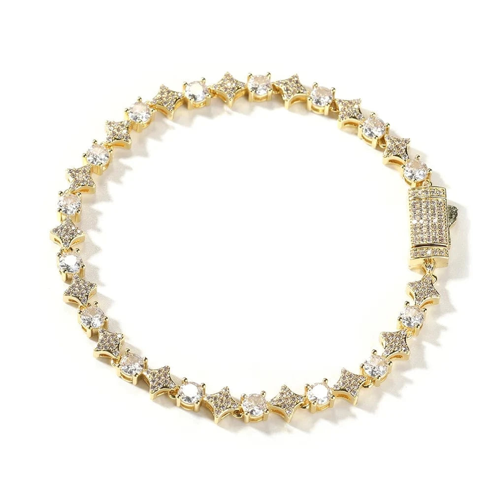 Gold / 7inch UWIN Bling Bling CZ Mini Starlet Tennis Chain Bracelet Cross with Round CZ Tennis Chain Women Bracelet