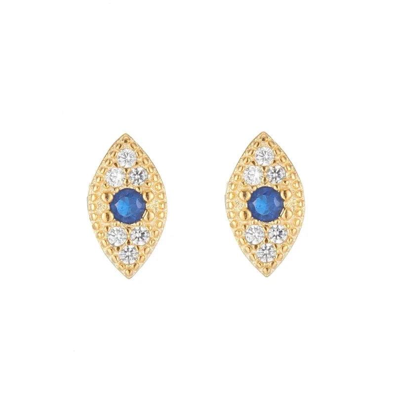Gold 925 Sterling Silver Pave Zircon Blue Stud Earrings Women Classic Temperament Wedding Jewelry Accessories