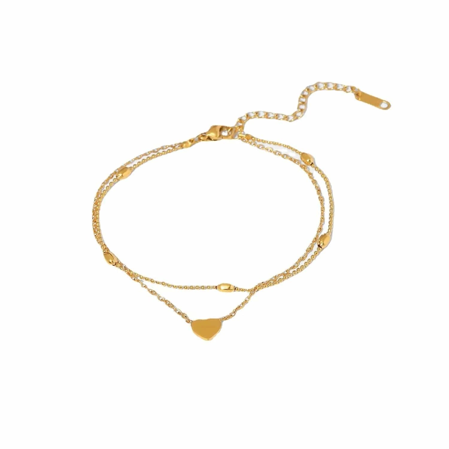 Gold Aimgal fashion jewelry stainless steel 18k gold plated love double layer anklet New trendy tarnish free