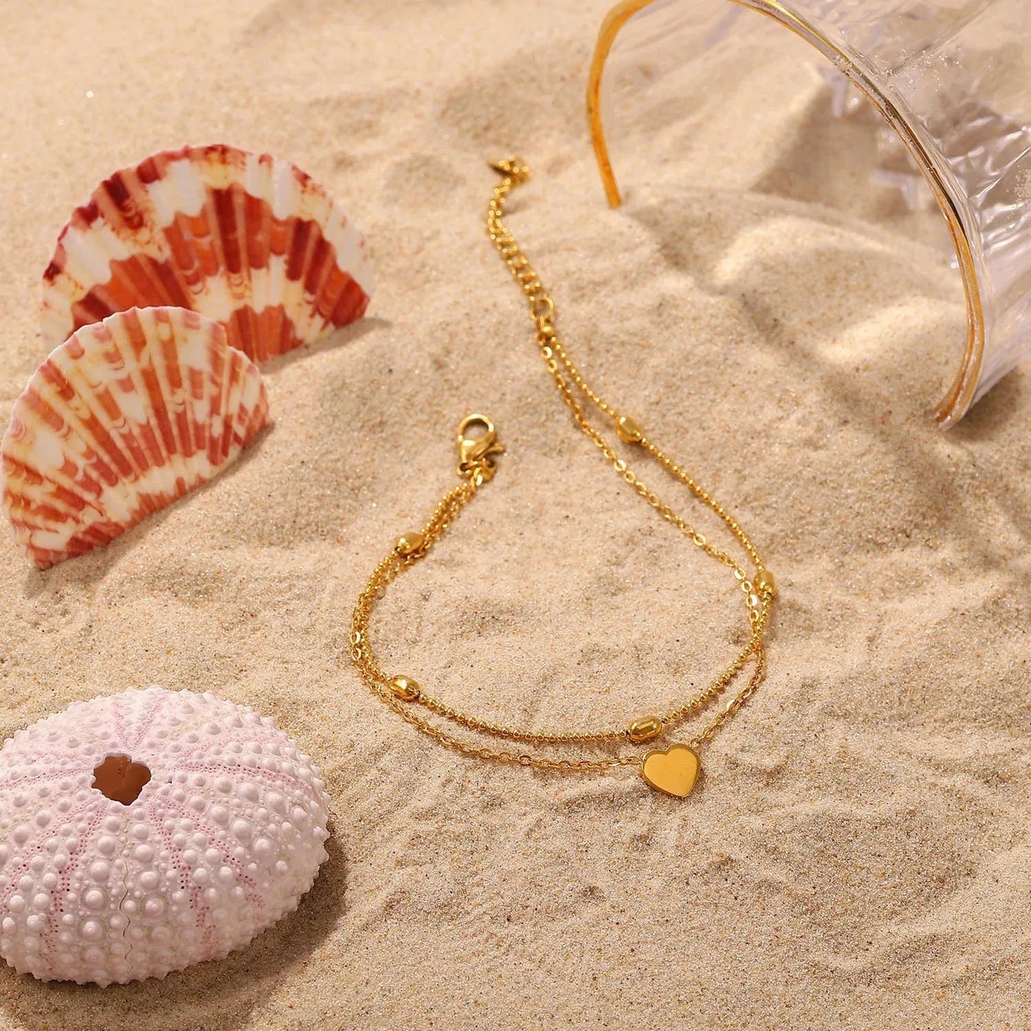 Gold Aimgal fashion jewelry stainless steel 18k gold plated love double layer anklet New trendy tarnish free