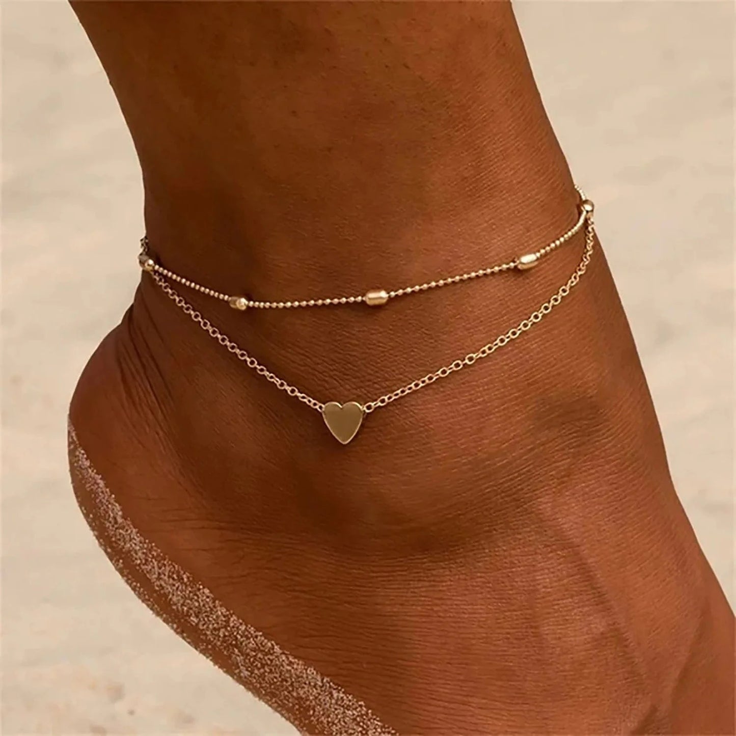 Gold Aimgal fashion jewelry stainless steel 18k gold plated love double layer anklet New trendy tarnish free