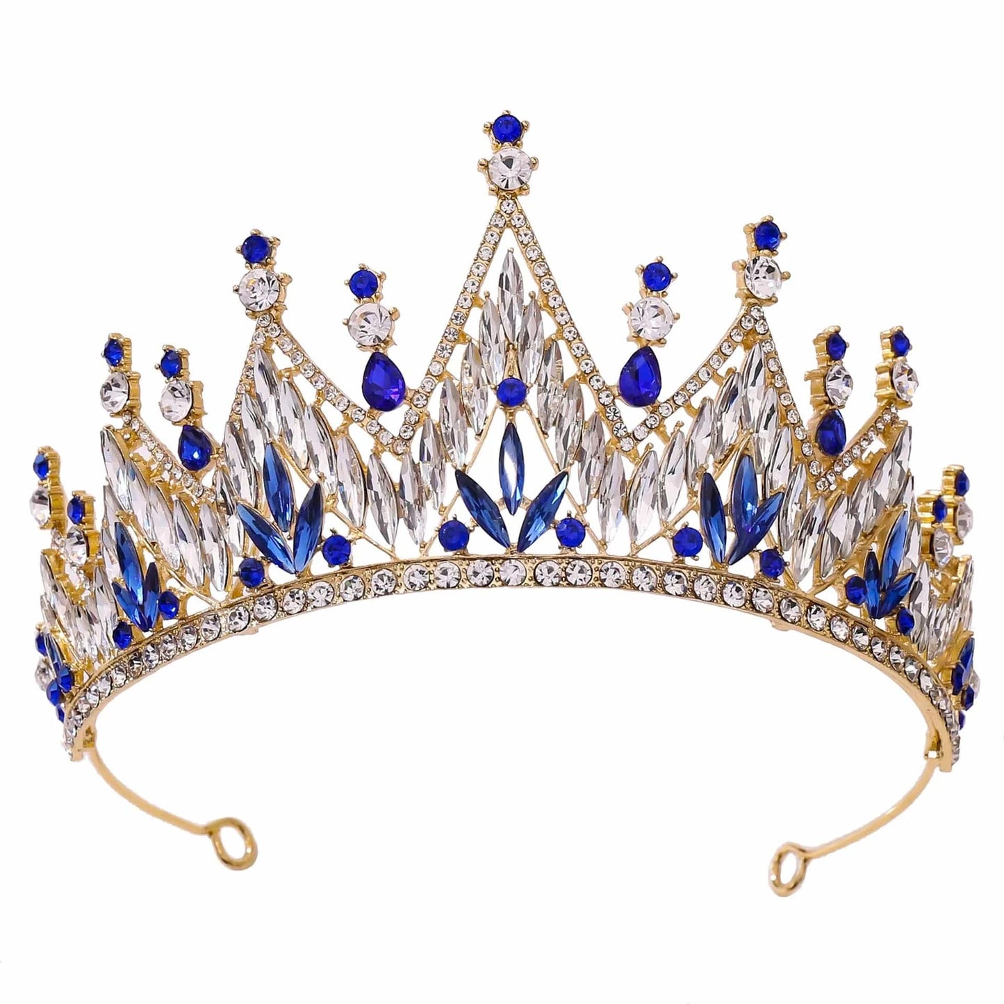Gold +Blue Stone RS282 Exquisite Luxury Bridal Crown Crystal Diadem Tiaras Bride Alloy Jewelry Wedding Party Hair Accessories