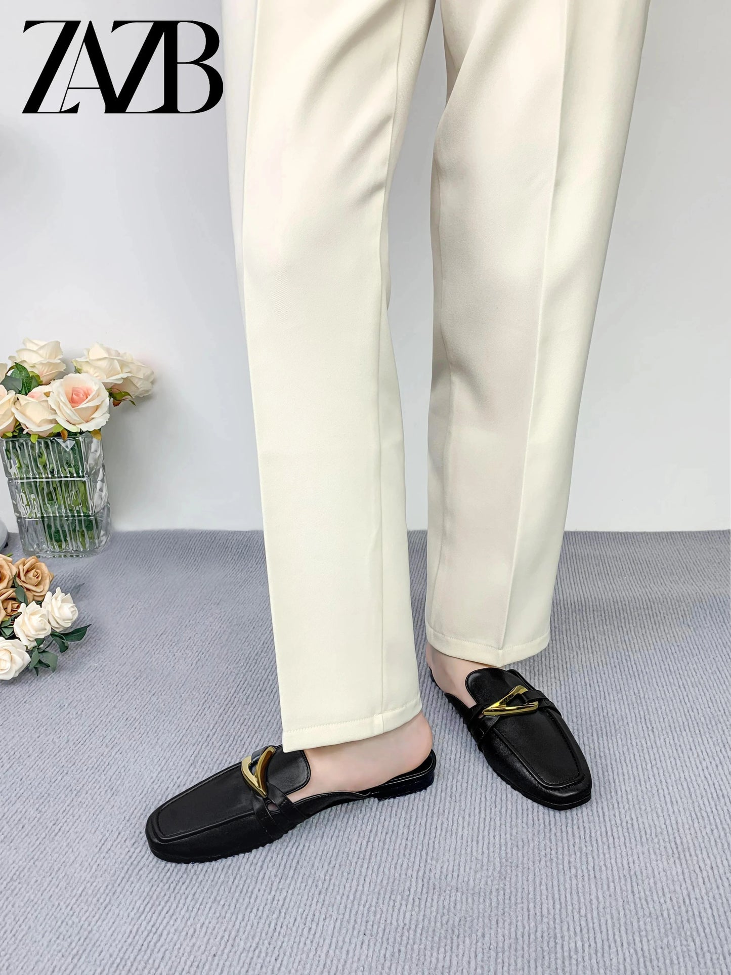 Gold buckle Flat shoes ladies Custom leather women sandals luxury slippers femmes chaussures pour femmes wedding for bride