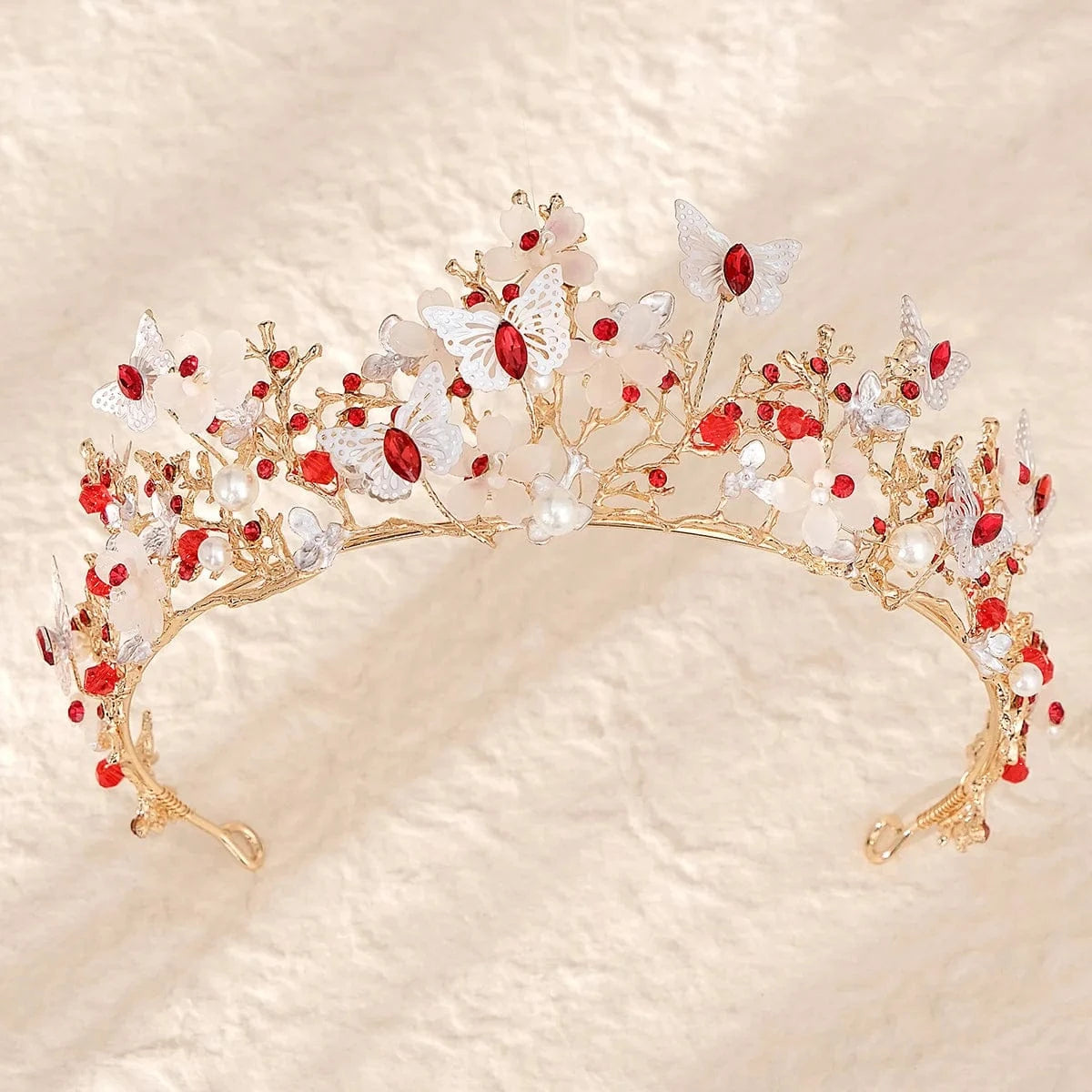 Gold Butterfly Shell Ivory Flower Tiaras and Crowns Cosplay Princess Diadem Classic Handmade Wedding Hair Jewelry Accessories