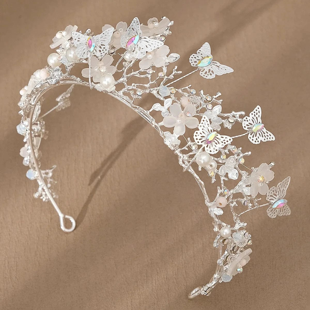 Gold Butterfly Shell Ivory Flower Tiaras and Crowns Cosplay Princess Diadem Classic Handmade Wedding Hair Jewelry Accessories