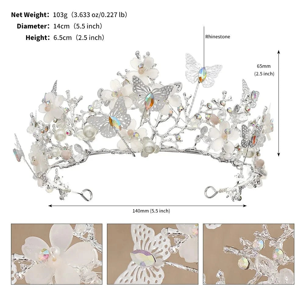 Gold Butterfly Shell Ivory Flower Tiaras and Crowns Cosplay Princess Diadem Classic Handmade Wedding Hair Jewelry Accessories